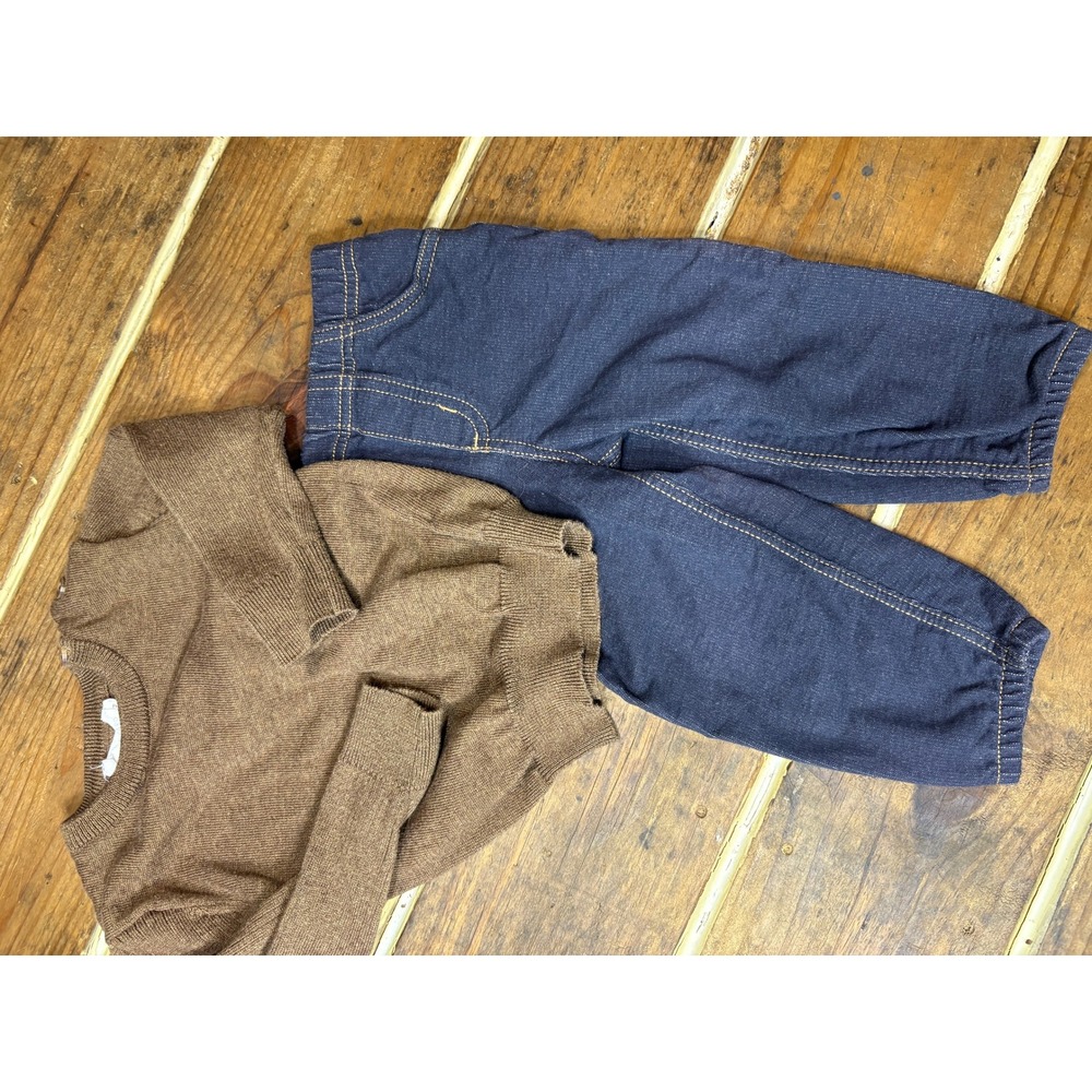 Scene & Heard Brown Sweater and Carters Denim Jogger Set Toddler 18M 24M